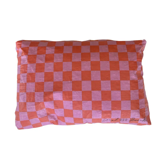 Pink Coral Checker Water Resistant Pouch