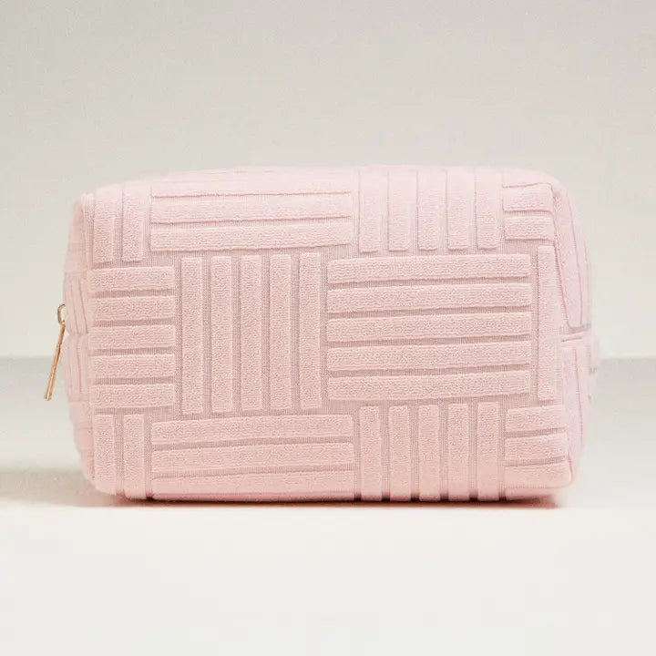 Light Pink Terry Cloth Travel Bag.  Line/Block pattern 