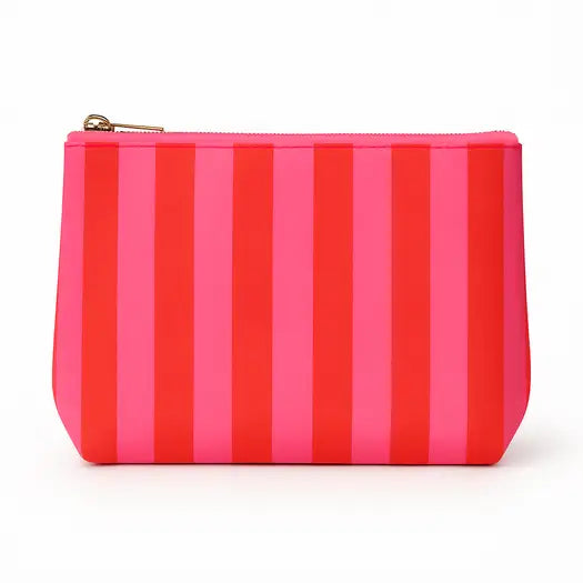 Striped red and pink pouch on a white background
