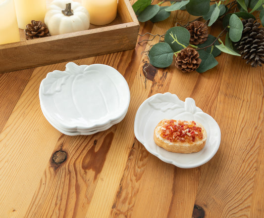 White Pumpkin Ceramic Appetizer Plate S/4