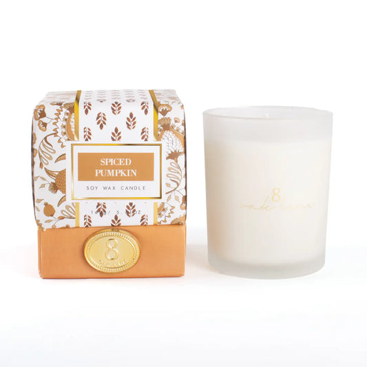 Spiced Pumpkin candle with Fall Flower packaging on a white background