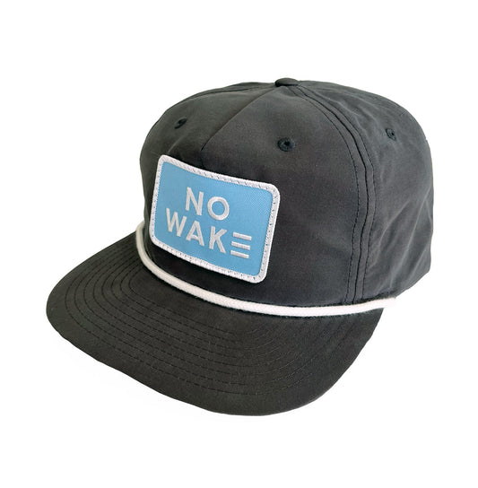 Gray hat with rope rim.  Baby Blue NO WAKE patch