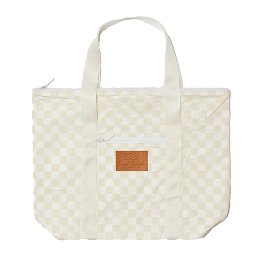 Sand White Checker Water Resistant Shoulder Tote