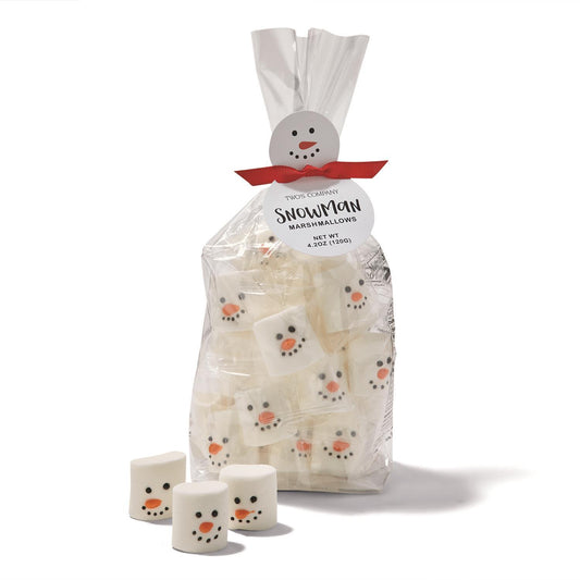 Cello bag filled with marshmallows with cute snowman faces 
