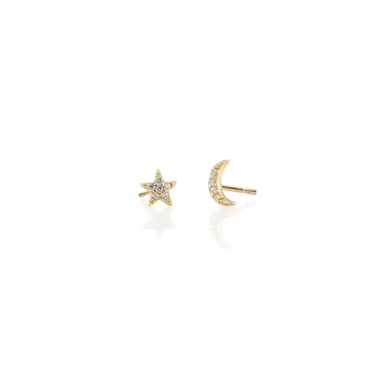 Star + Moon Crystal Gold Earring