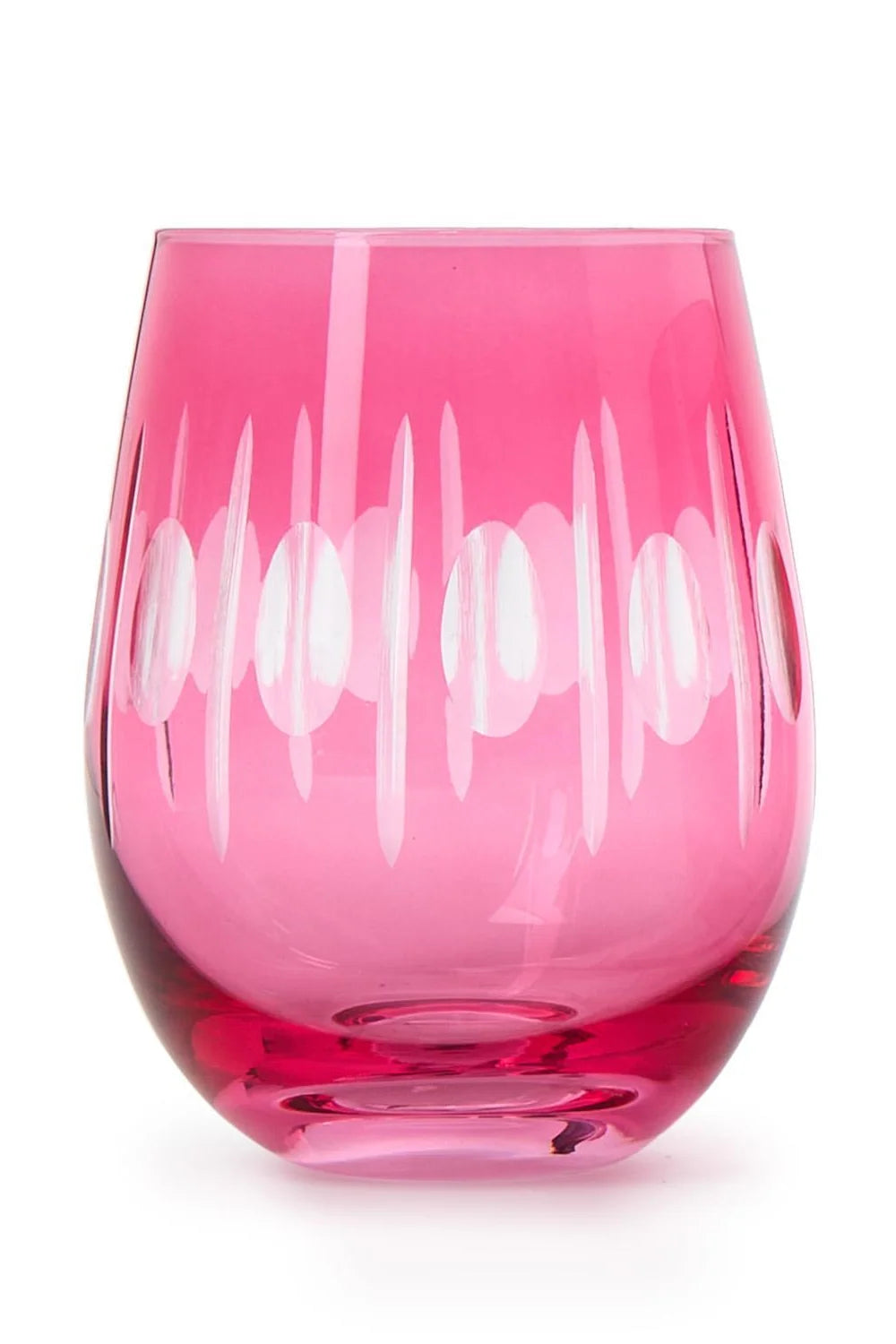 Sparkling Cut Pink Stemless Wine Glass