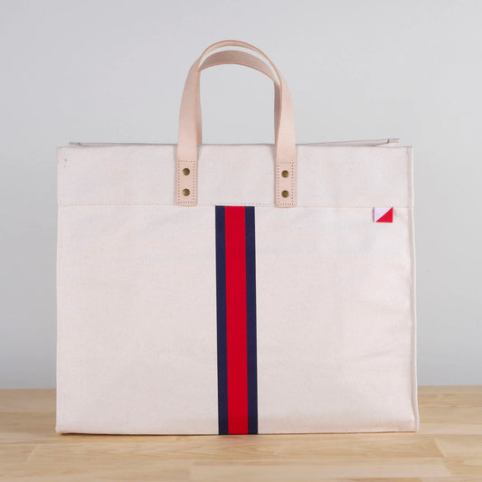 Striped Box Tote _ Red Stripe