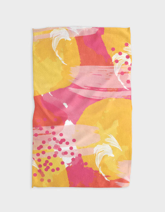 kitchen towel with pink, yellow white