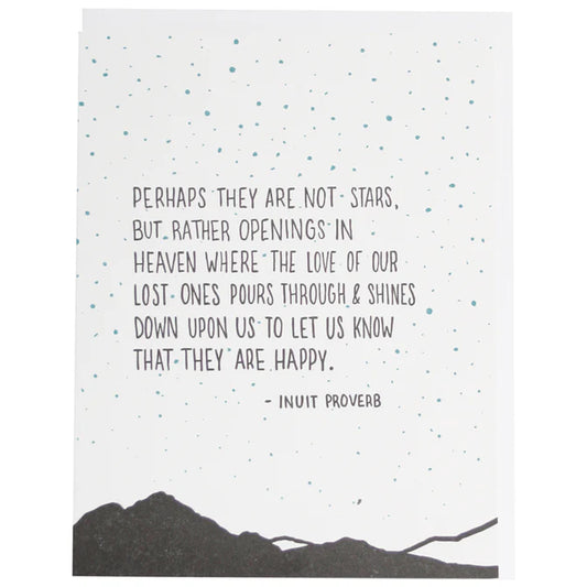 Inuit proverb about stars and heaven with a mountain silhouette on a starry background