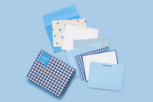 Gingham Blue Boxed Greeting Cards