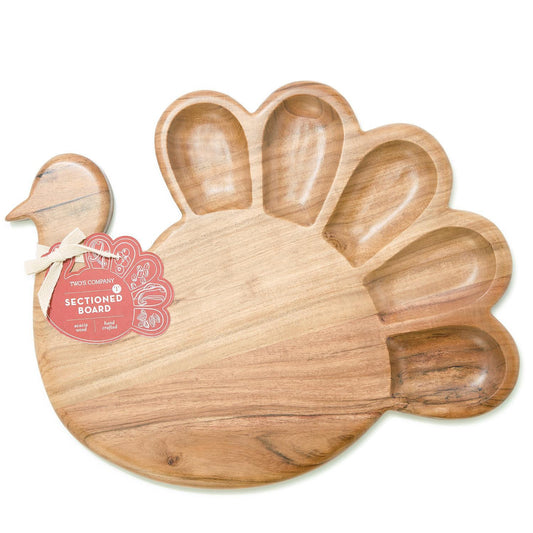 Wooden cutting board shaped like a turkey  on a white background