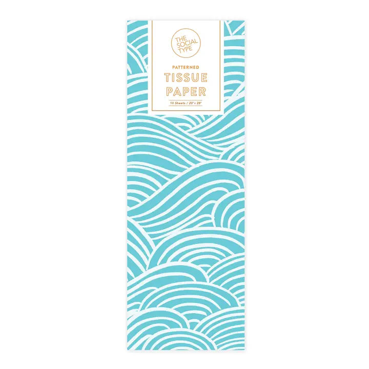Tissue Paper with teal waves on it
