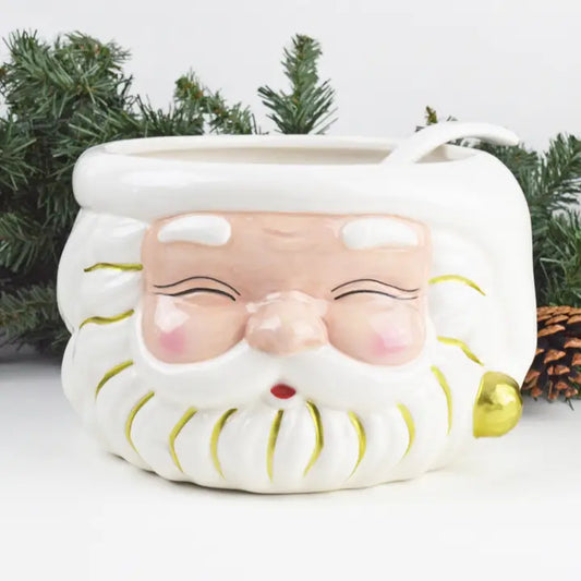 White and Gold Santa Punch Bowl with Ladle