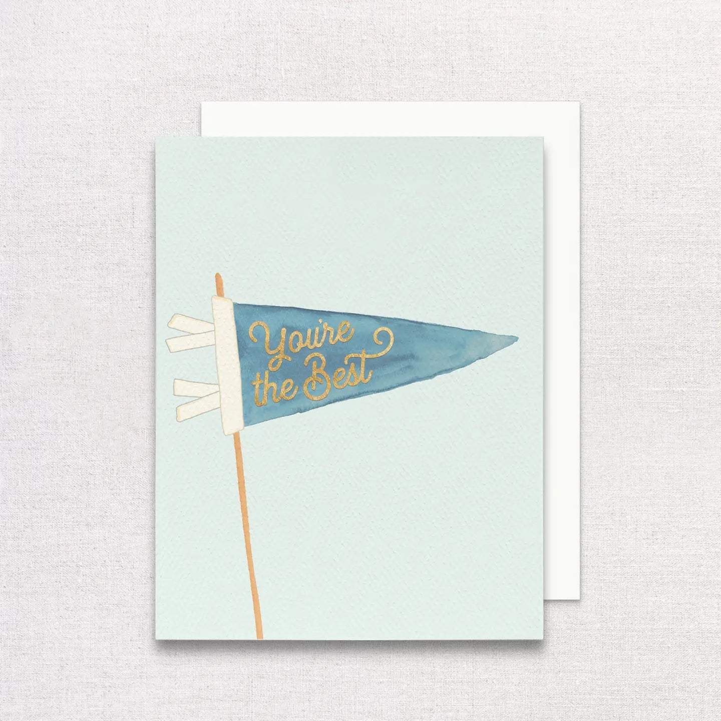 Greeting Card with watercolor graphics of a flag with 'You're the best!' in gold foil