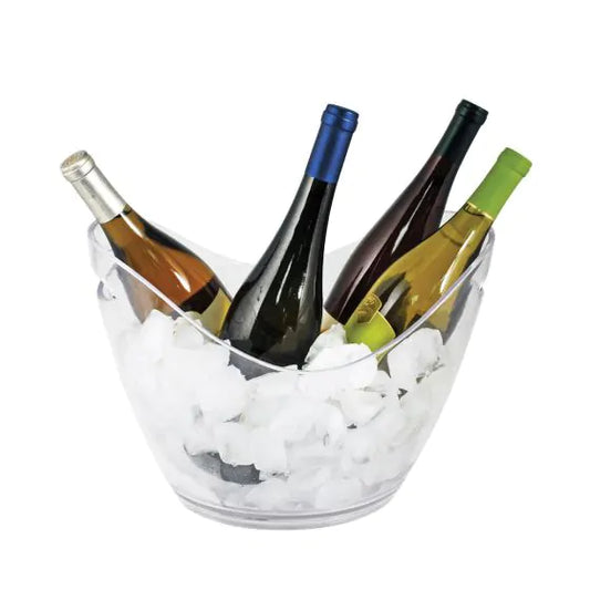 clear ice bucket with wine bottles