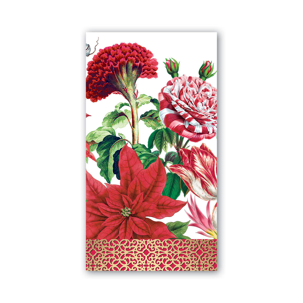 guest napkin with image of red green holiday flowers
