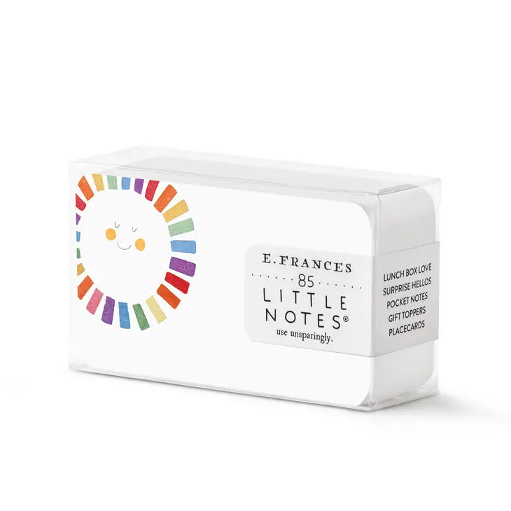 little notes_ Business Card Size_ with a rainbow color sun in left corner