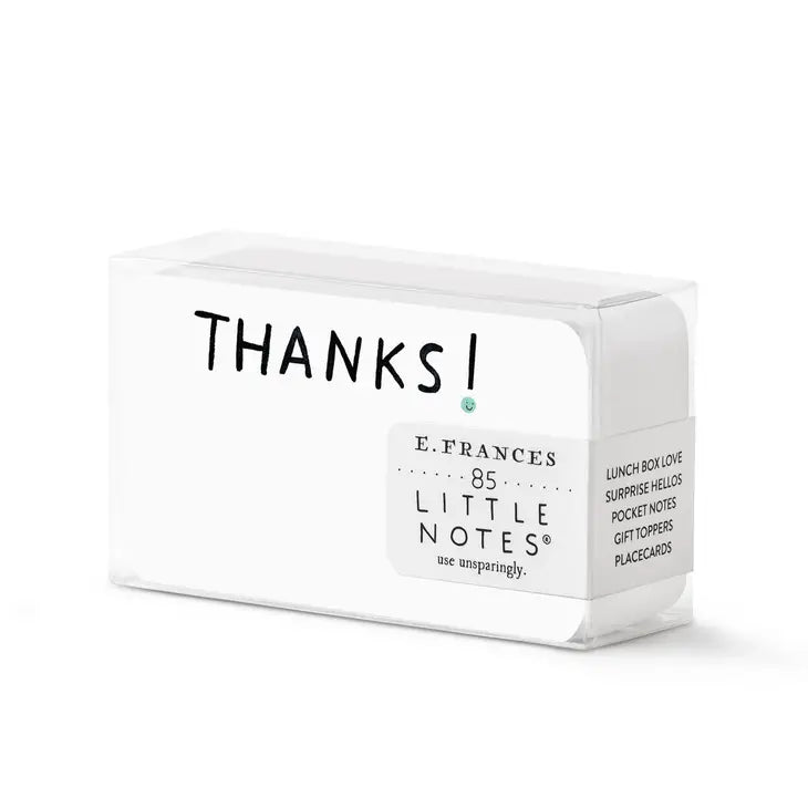 little notes _business card size_ with thanks! across the top