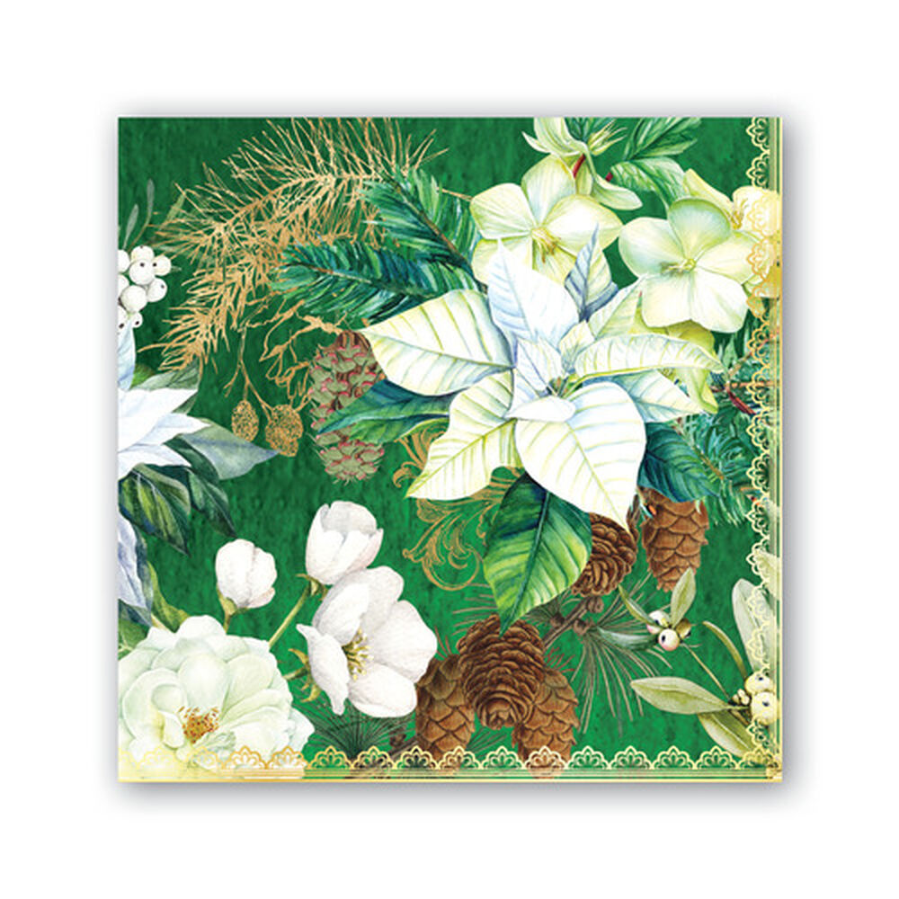 cocktail napkin image green white pine holiday florals