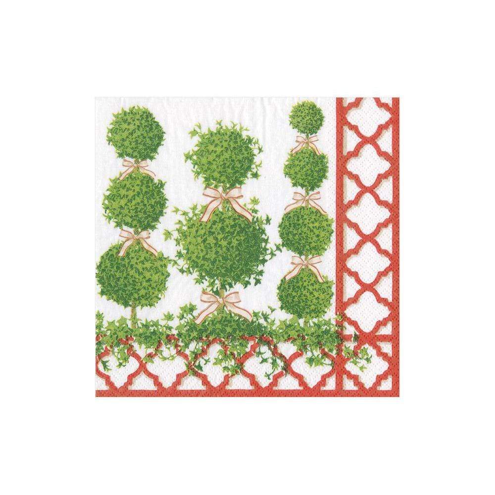 Topiaries Red Boarder Cocktail Napkin