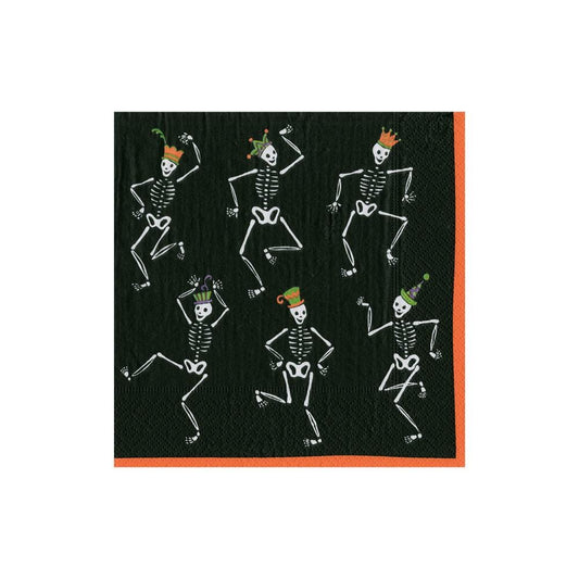 Dancing Skeletons Black Cocktail Napkin