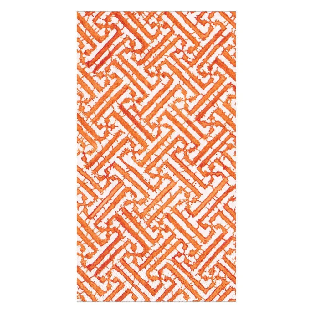 White Guest Towel with orange geometric Chinoiseries design