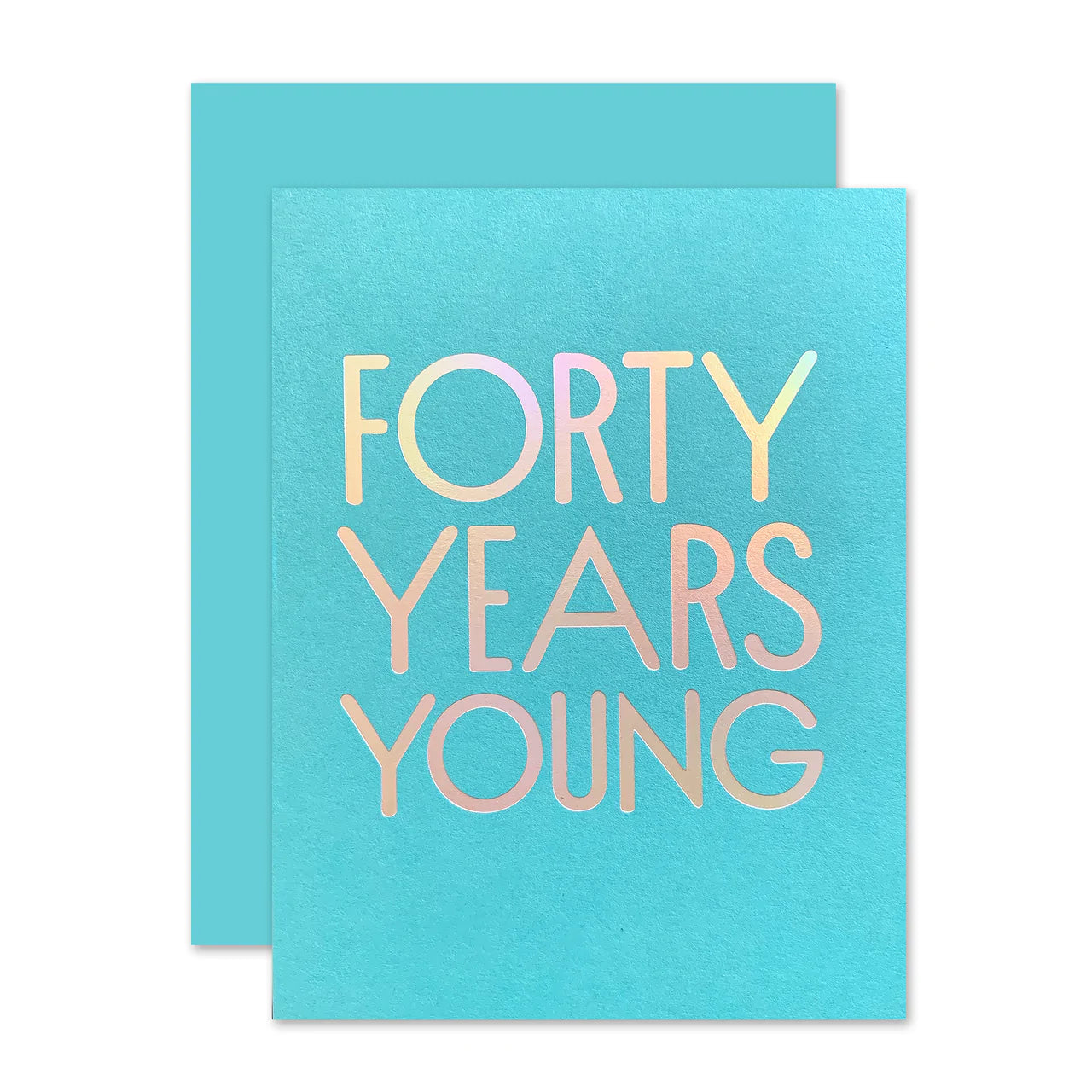 Blue card with silver words on the middle