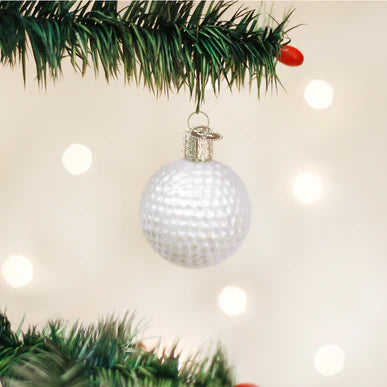 Golf Ball Ornament hanging on a tree