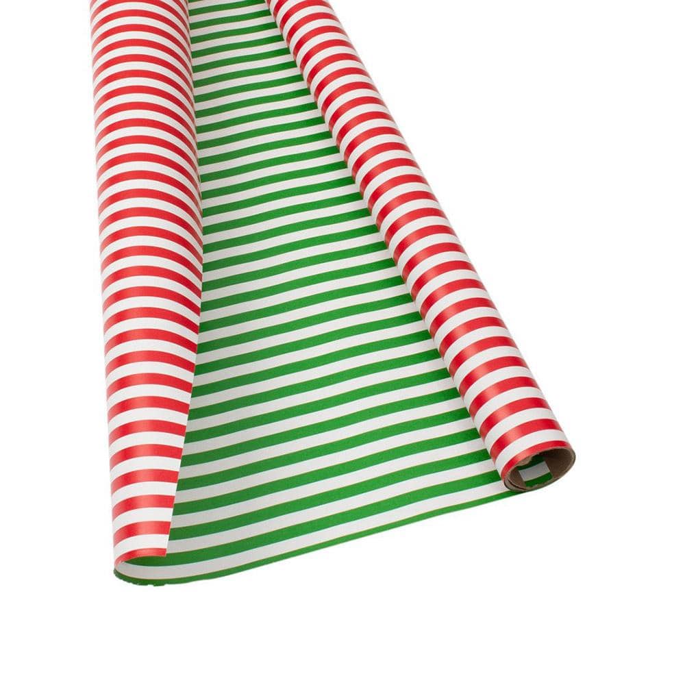 Reversible gift wrap  green and white strip vs. red and white stripe