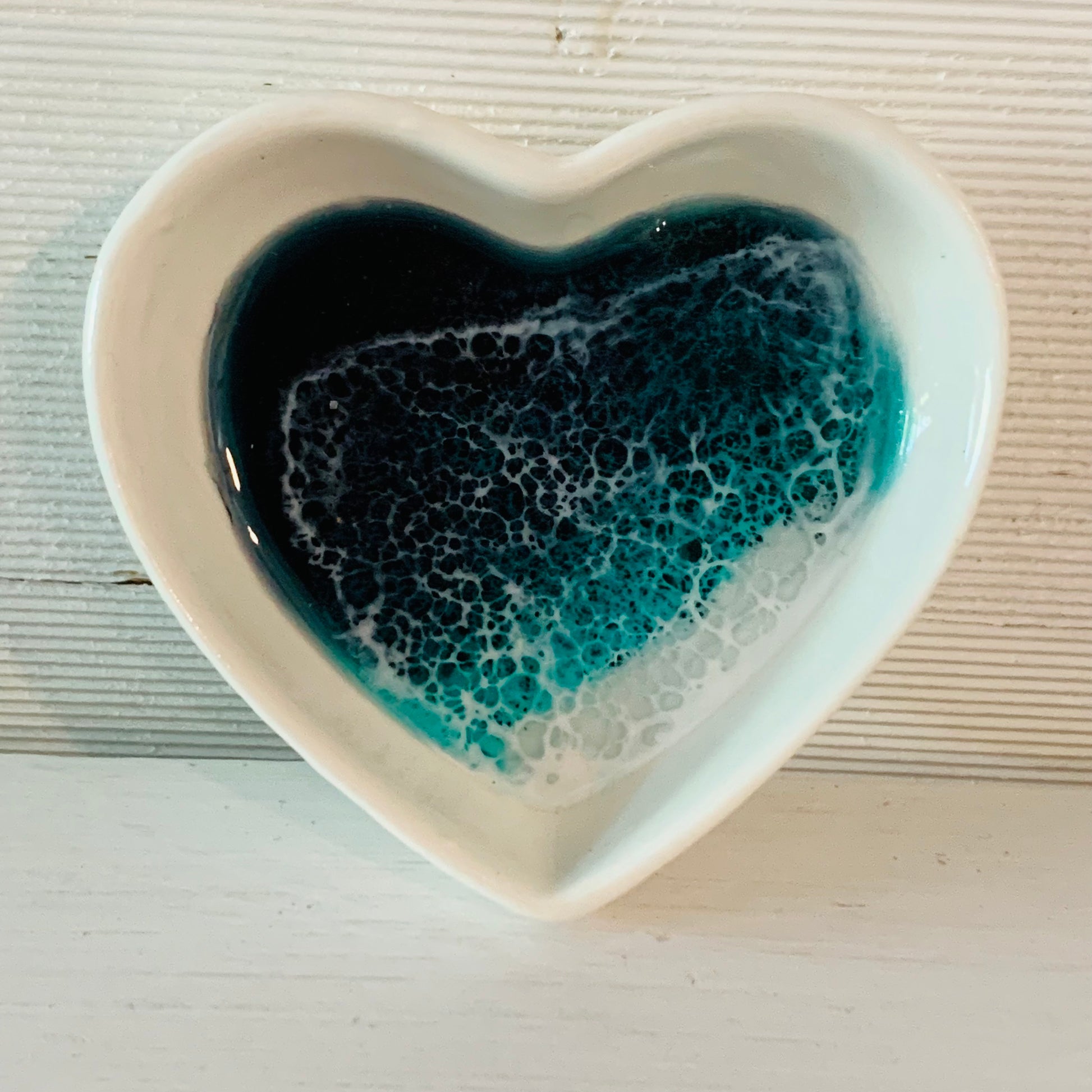 Ceramic Heart shaped dish with Ocean Resin design