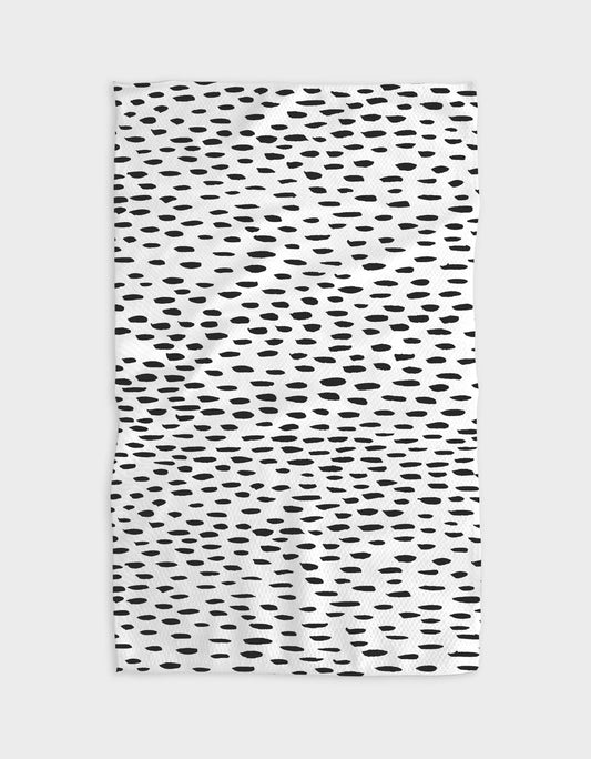white kitchen towel with black dash/dots