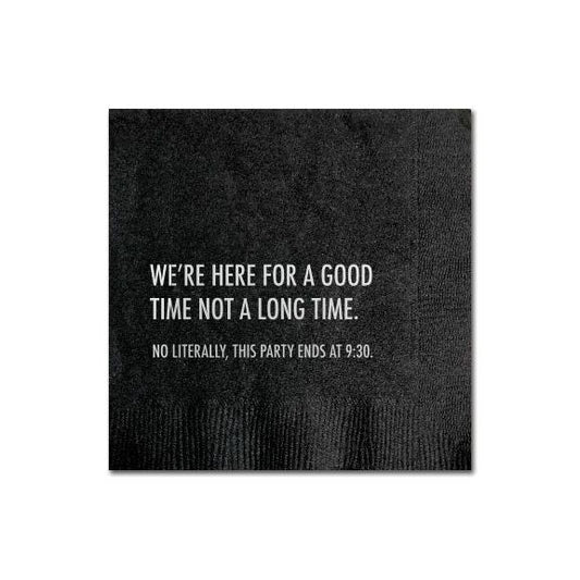 Red cocktail napkin with words on it