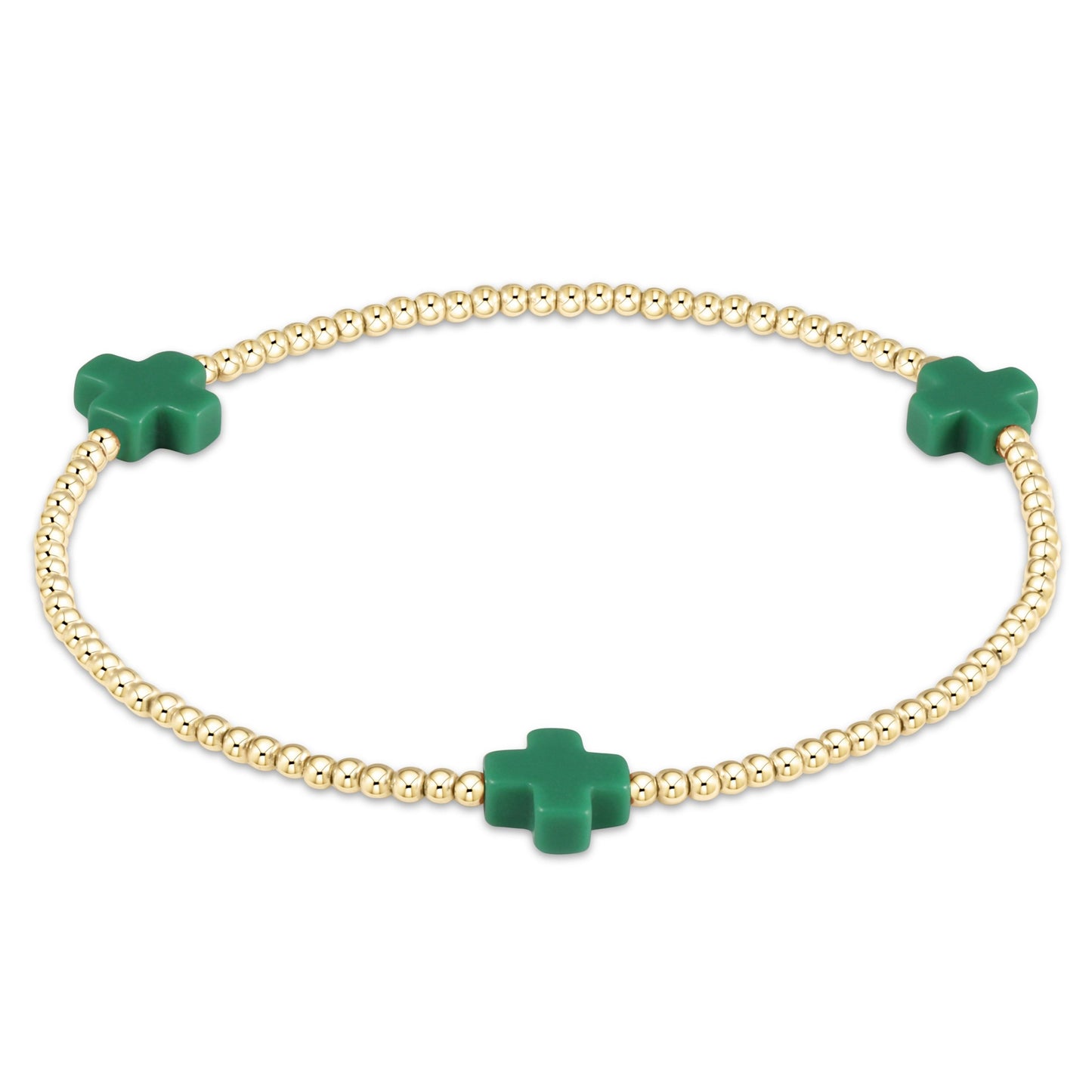 Signature Cross Emerald/Gold Bead Bracelet 2mm