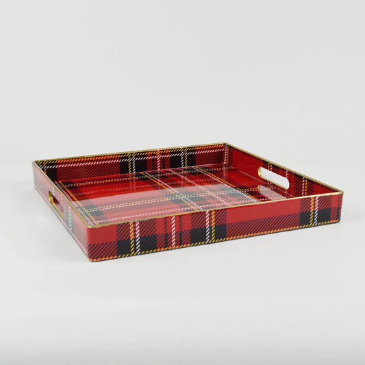 Red Plaid square serving tray