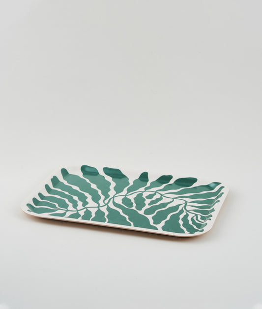 Green Leaves Rectangle Tray