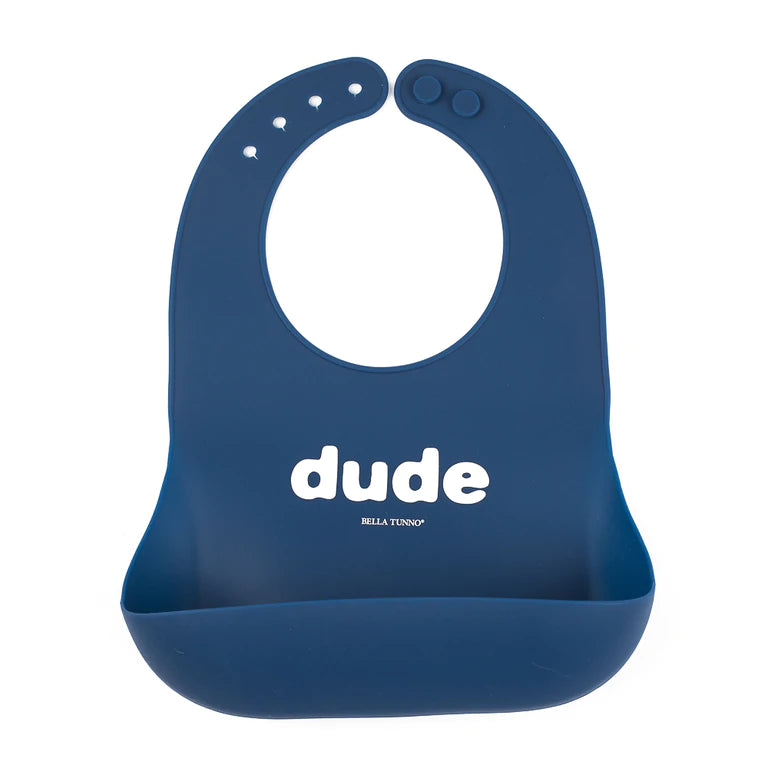 Baby Bib in Navy with dude in the center