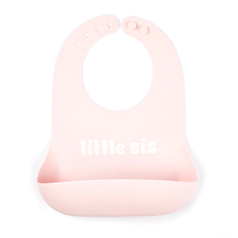 Light Pink Baby Bib with Little Sis written in center