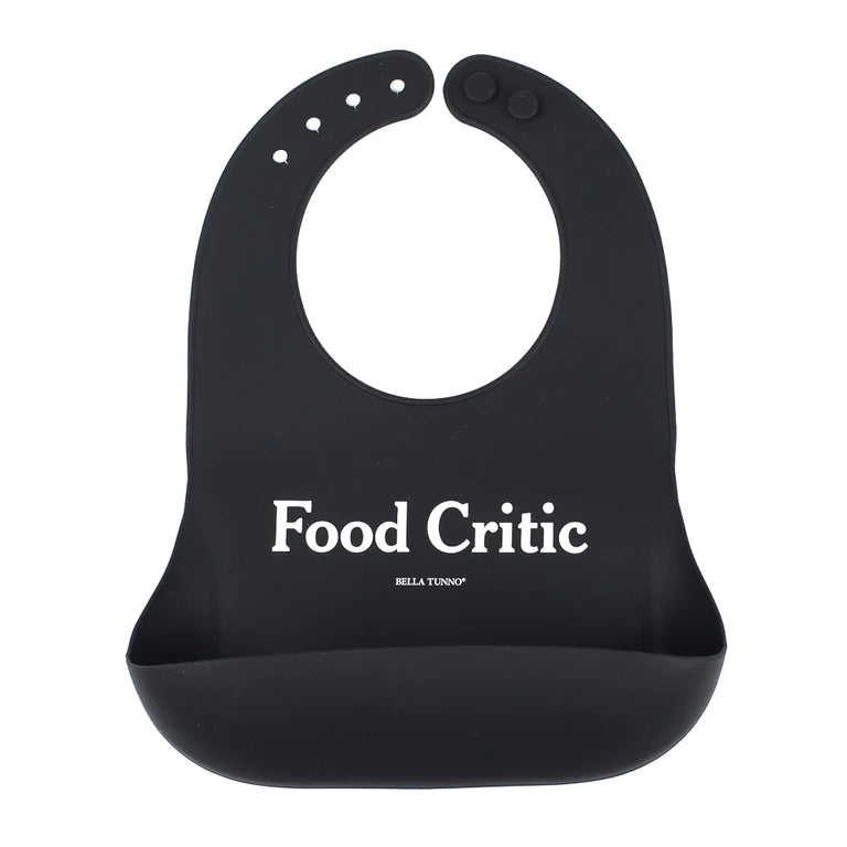Black Baby Bib with Food Critic written in center