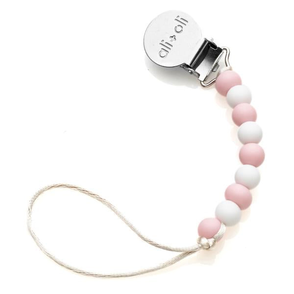 Pacifier Clip Slim Pink & White